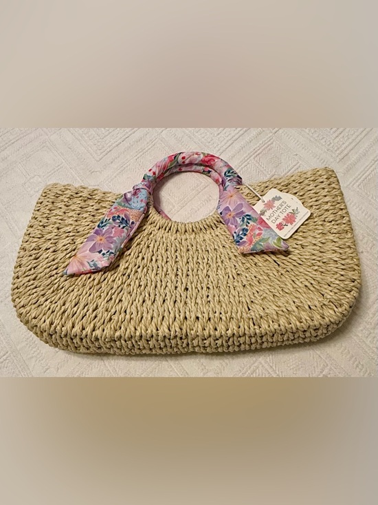 Highline bedding co Handbags - Tote - straw - scarf wrapped handles - small 15.5x3x8. Cute & perfect New NWT